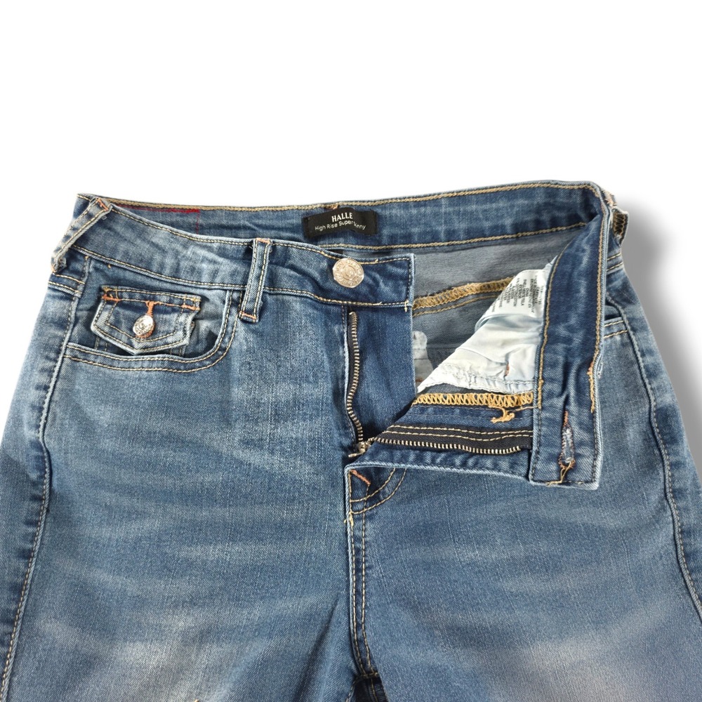 True Religion Halle High Rise Super Skinny Raw Hem Flap Pocket Blue Jeans 25 - Picture 6 of 11